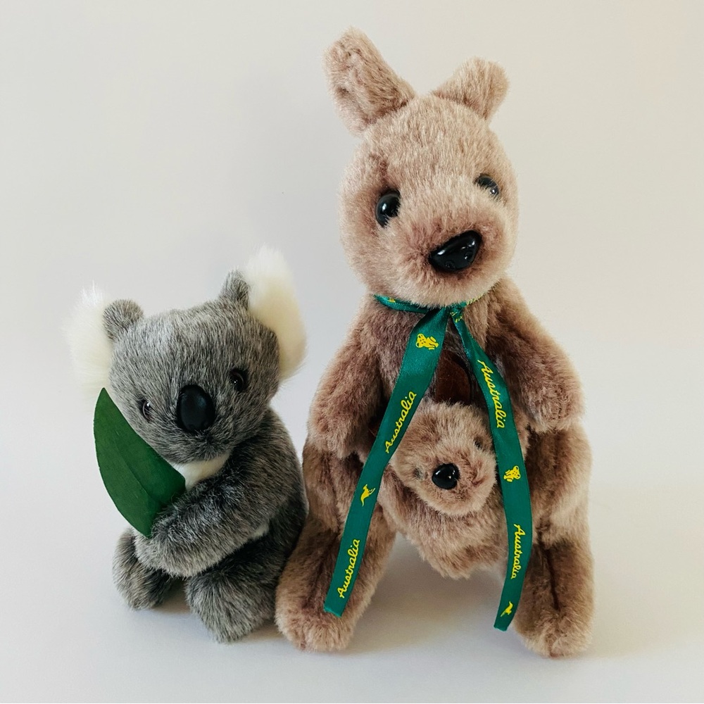 EUC Set of TWO Australian Stuffed Animals Koala Kangaroo Joey Made in Australia